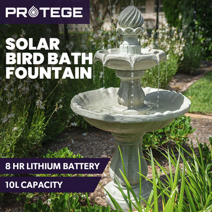 PROTEGE 3 Tier Solar Powered Water Feature Fountain Bird Bath - Light Grey - ElectronX Plus