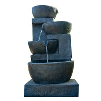 PROTEGE Solar Fountain Water Feature Outdoor 4 Bowl with LED Lights - Charcoal - ElectronX Plus