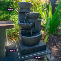 PROTEGE Solar Fountain Water Feature Outdoor 4 Bowl with LED Lights - Charcoal - ElectronX Plus