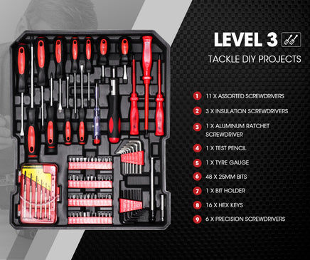 BULLET 925PC Tool Box On Wheels Kit Trolley Mobile Handle Toolbox Set Storage - ElectronX Plus