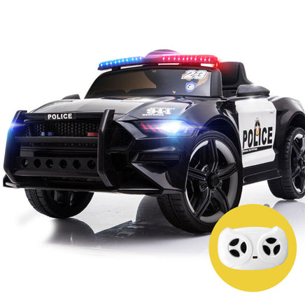 ROVO KIDS Ride-On Car Mustang Children Police Patrol Electric Toy w/ Remote Control Black/White - ElectronX Plus