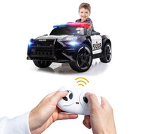 ROVO KIDS Ride-On Car Mustang Children Police Patrol Electric Toy w/ Remote Control Black/White - ElectronX Plus