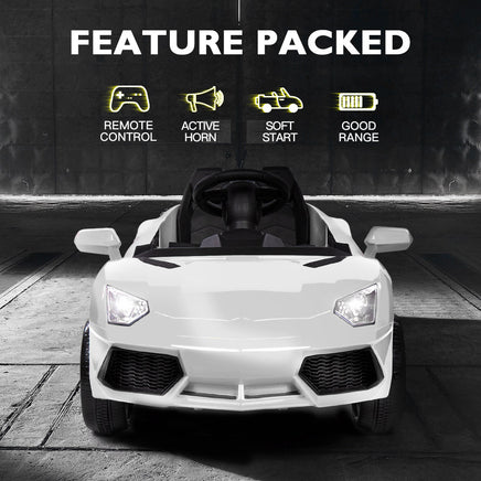 ROVO KIDS Lamborghini Inspired Ride-On Car, Remote Control, Battery Charger, White - ElectronX Plus