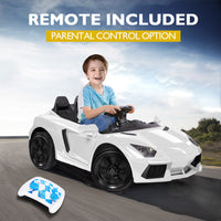 ROVO KIDS Lamborghini Inspired Ride-On Car, Remote Control, Battery Charger, White - ElectronX Plus