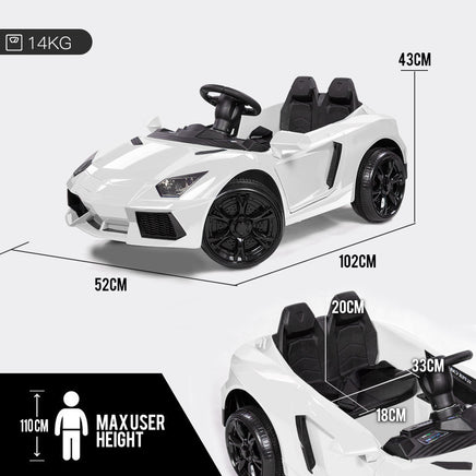 ROVO KIDS Lamborghini Inspired Ride-On Car, Remote Control, Battery Charger, White - ElectronX Plus