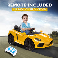 ROVO KIDS Lamborghini Inspired Ride-On Car, Remote Control, Battery Charger, Yellow - ElectronX Plus