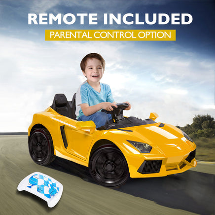 ROVO KIDS Lamborghini Inspired Ride-On Car, Remote Control, Battery Charger, Yellow - ElectronX Plus