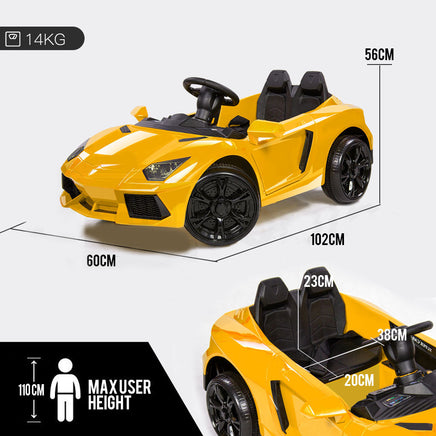 ROVO KIDS Lamborghini Inspired Ride-On Car, Remote Control, Battery Charger, Yellow - ElectronX Plus