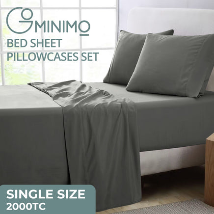 GOMINIMO 4 Pcs Bed Sheet Set 2000 Thread Count Ultra Soft Microfiber - Single (Grey) GO-BS-100-XS - ElectronX Plus