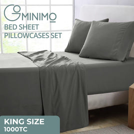 GOMINIMO 4 Pcs Bed Sheet Set 1000 Thread Count Ultra Soft Microfiber - King (Grey) GO-BS-118-XS - ElectronX Plus