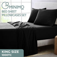 GOMINIMO 4 Pcs Bed Sheet Set 1000 Thread Count Ultra Soft Microfiber - King (Black) GO-BS-119-XS - ElectronX Plus