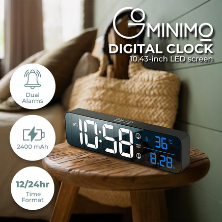 GOMINIMO Digital Clock Mirrored Black - GO-CK-103-FKT - ElectronX Plus