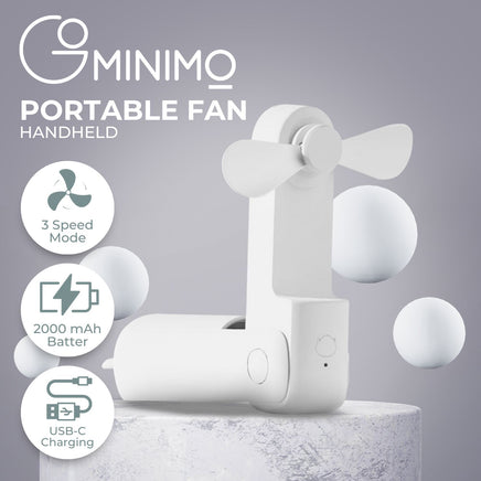 GOMINIMO USB Rechargeable Portable Handheld Fan with 3 Speed(White) GO-HF-100-XHT - ElectronX Plus