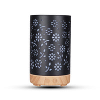 GOMINIMO LED Aromatherapy Essential Oil Diffuser 100ml Metal Cover Floral Design with Light Wood Base - ElectronX Plus