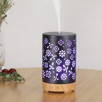 GOMINIMO LED Aromatherapy Essential Oil Diffuser 100ml Metal Cover Floral Design with Light Wood Base - ElectronX Plus