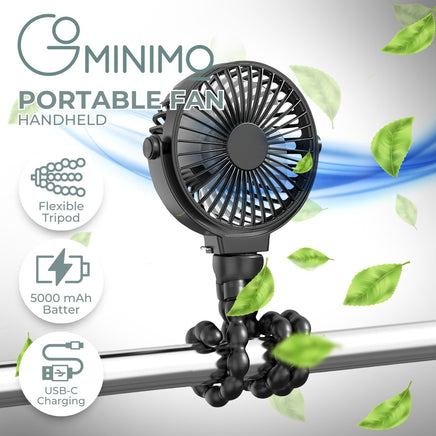 GOMINIMO 5000mAh Rechargeable Clip Fan with Flexible Tripod (Black) GO-CF-101-QF - ElectronX Plus