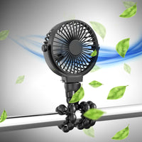 GOMINIMO 5000mAh Rechargeable Clip Fan with Flexible Tripod (Black) GO-CF-101-QF - ElectronX Plus