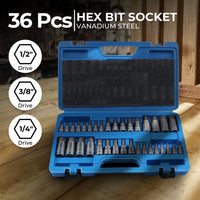 RYNOMATE Hex Bit Socket Set with 1/4" 3/8" 1/2" Allen Key Adapter 34pc - ElectronX Plus