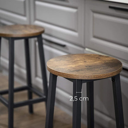 VASAGLE Bar Stools Set of 2 Bar Chairs Kitchen Chairs with Sturdy Steel Frame Height Round Easy Assembly Industrial Style Vintage Brown Black LBC32X - ElectronX Plus