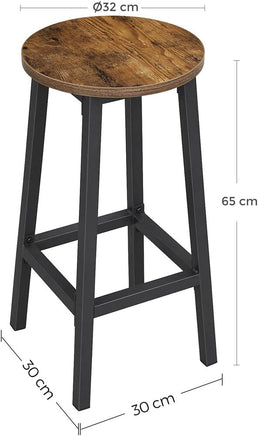 VASAGLE Bar Stools Set of 2 Bar Chairs Kitchen Chairs with Sturdy Steel Frame Height Round Easy Assembly Industrial Style Vintage Brown Black LBC32X - ElectronX Plus