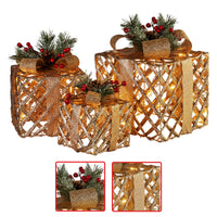 Swishmas Set of 3 Christmas Gift Boxes Display With Lights in Champagne and Gold