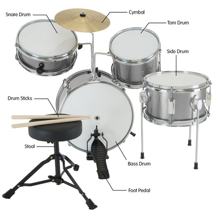 Karrera Childrens 4pc Drum Kit - Silver - ElectronX Plus