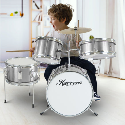 Karrera Childrens 4pc Drum Kit - Silver - ElectronX Plus