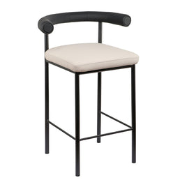 Sarantino Cedric Bar Stool W/ High-density Foam Upholstered In PU Leather Sturdy Iron Frame In Black And Beige - ElectronX Plus