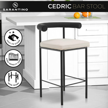 Sarantino Cedric Bar Stool W/ High-density Foam Upholstered In PU Leather Sturdy Iron Frame In Black And Beige - ElectronX Plus