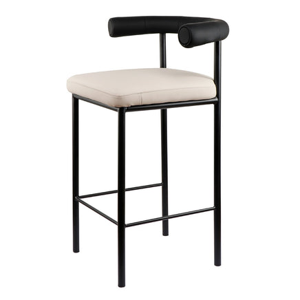 Sarantino Cedric Bar Stool W/ High-density Foam Upholstered In PU Leather Sturdy Iron Frame In Black And Beige - ElectronX Plus