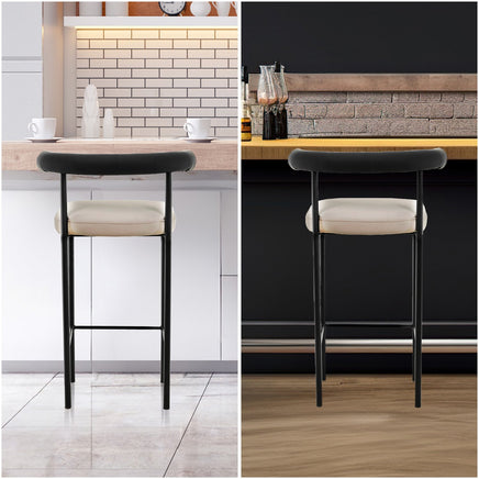 Sarantino Cedric Bar Stool W/ High-density Foam Upholstered In PU Leather Sturdy Iron Frame In Black And Beige - ElectronX Plus