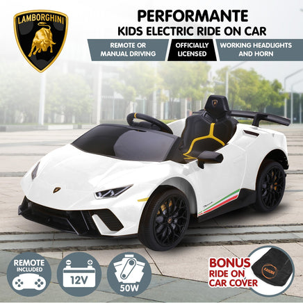 Kahuna Lamborghini Performante Kids Electric Ride On Car Remote Control by Kahuna - White - ElectronX Plus