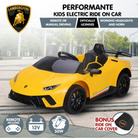 Kahuna Lamborghini Performante Kids Electric Ride On Car Remote Control - Yellow - ElectronX Plus