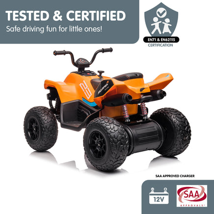 Kahuna Licensed MCL35 McLaren Kids Toy Ride On Electric Quad Bike - Orange - ElectronX Plus