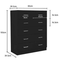 Sarantino Tallboy Dresser 6 Chest Of Drawers Table Cabinet Bedroom Storage Black - ElectronX Plus