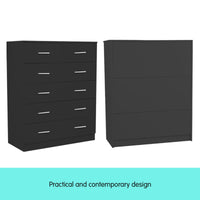 Sarantino Tallboy Dresser 6 Chest Of Drawers Table Cabinet Bedroom Storage Black - ElectronX Plus