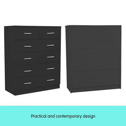 Sarantino Tallboy Dresser 6 Chest Of Drawers Table Cabinet Bedroom Storage Black - ElectronX Plus