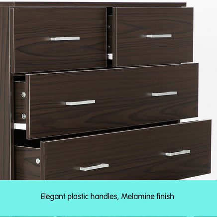 Sarantino Tallboy Dresser 6 Chest Of Drawers Cabinet 85 X 39.5 X 105 - Brown - ElectronX Plus