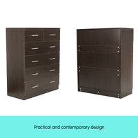 Sarantino Tallboy Dresser 6 Chest Of Drawers Cabinet 85 X 39.5 X 105 - Brown - ElectronX Plus