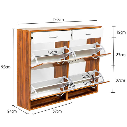 Sarantino 24 Pairs Shoe Cabinet Rack Storage Cupboard Organiser Shelf Walnut Drawers Chest - ElectronX Plus