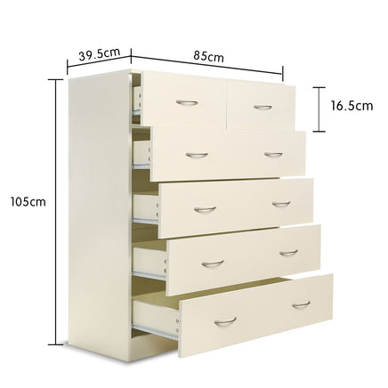 Sarantino Tallboy Dresser 6 Chest Of Drawers Cabinet 85 X 39.5 X 105 - White - ElectronX Plus