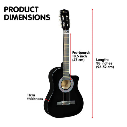 Karrera 38in Cutaway Acoustic Guitar with guitar bag - Black - ElectronX Plus