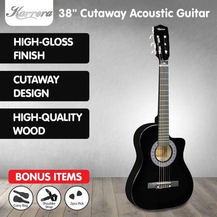 Karrera 38in Cutaway Acoustic Guitar with guitar bag - Black - ElectronX Plus