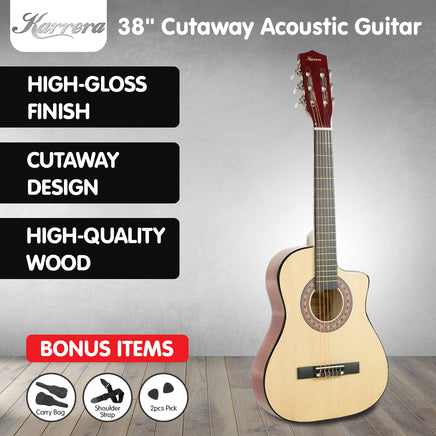 Karrera 38in Cutaway Acoustic Guitar with guitar bag - Natural - ElectronX Plus