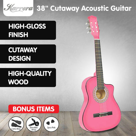 Karrera 38in Cutaway Acoustic Guitar with guitar bag - Pink - ElectronX Plus