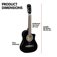 Karrera 38in Pro Cutaway Acoustic Guitar with Carry Bag - Black - ElectronX Plus