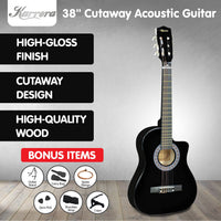 Karrera 38in Pro Cutaway Acoustic Guitar with Carry Bag - Black - ElectronX Plus