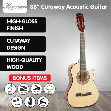 Karrera 38in Pro Cutaway Acoustic Guitar with guitar bag - Natural - ElectronX Plus