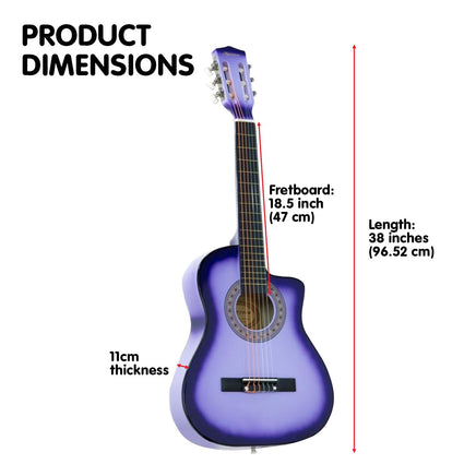 Karrera 38in Pro Cutaway Acoustic Guitar with guitar bag - Purple Burst - ElectronX Plus