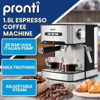 Pronti 1.6L Automatic Coffee Espresso Machine with Steam Frother - ElectronX Plus